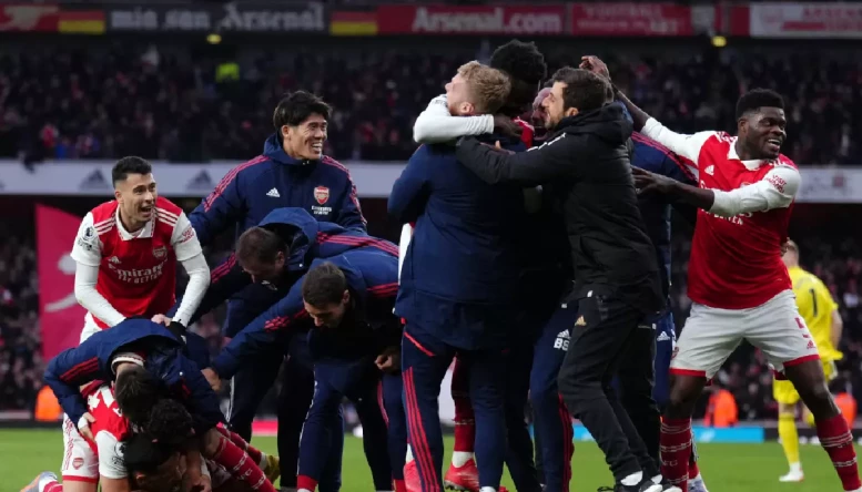 Arsenal celebrate against Bournemouth March 2023