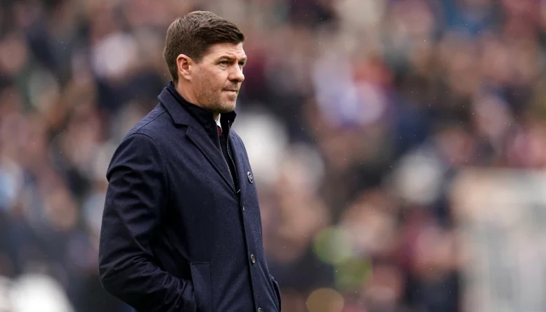 Aston Villa manager Steven Gerrard watches on from the sidelines