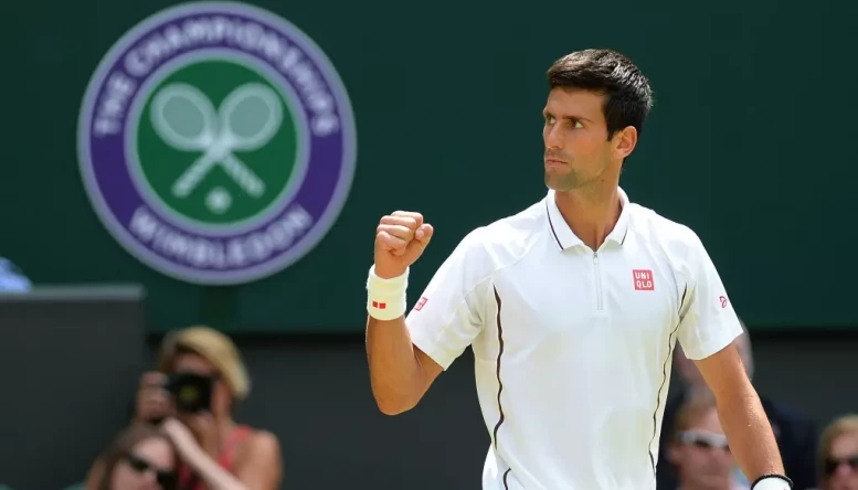 Novak Djokovic celebrates after getting back on top in his quarter-final against Jannik Sinner