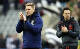Eddie Howe applauds the Newcastle fans after a recent game