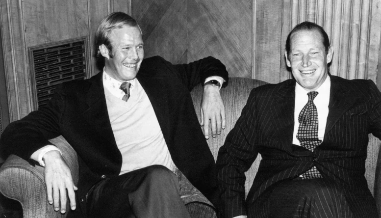 Kerry Packer, Australian media tycoon, the man behind the controversial World Series Cricket, pictured with Tony Greig, Sussex and England Cricket Player