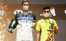 India's Lakshya Sen will train Denmark's Viktor Axelsen ( left )  in Dubai