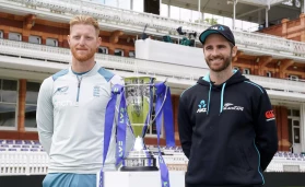 England captain Ben Stokes and New Zealand captain Kane Williamson during a photo call ahead of the first Test