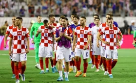 Players of Croatia acknowledge the fans after the UEFA Nations League League A Group 1 match between Croatia and France at Stadion Poljud on June 6, 2022 in Split, Croatia.