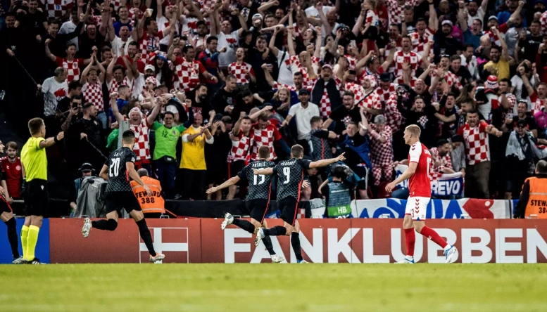 Mario Pasalic (15) of Croatia scores for 0-1 and celebrates in front of the Croatian fans in the away section during the UEFA Nations League