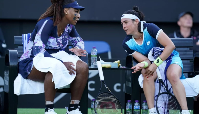 Serena Williams (left) and Ons Jabeur during their ladies doubles match against Shuko Aoyama and Chan Hao-ching on day five of the Rothesay International Eastbourne at Devonshire Park, Eastbo