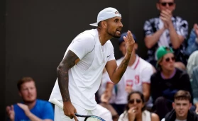 Nick Kyrgios during his match against Paul Jubb on day two of the 2022 Wimbledon Championships at the All England Lawn Tennis and Croquet Club, Wimbledon
