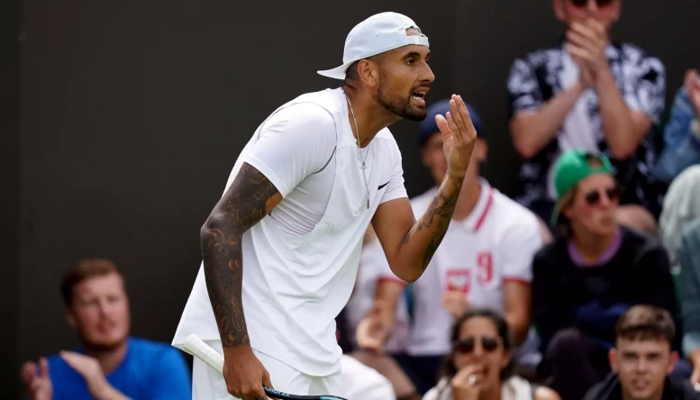 Nick Kyrgios during his match against Paul Jubb on day two of the 2022 Wimbledon Championships at the All England Lawn Tennis and Croquet Club, Wimbledon