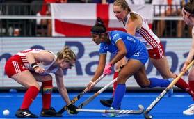 Navneet Kaur of India during the FIH Hockey Women's World Cup 2022 match between England and India at the Wagener Hockey Stadium