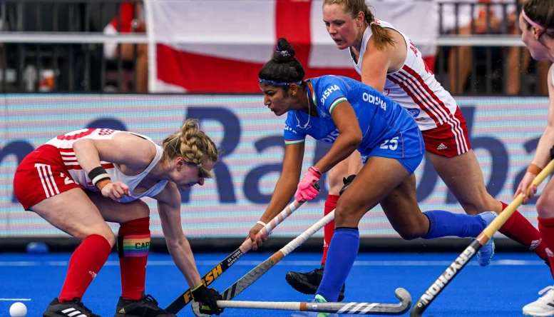 Navneet Kaur of India during the FIH Hockey Women's World Cup 2022 match between England and India at the Wagener Hockey Stadium
