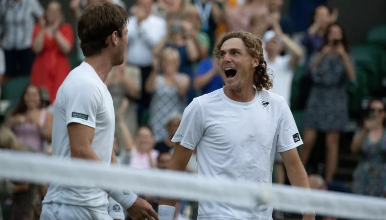 All England Lawn Tennis and Croquet Club, London, England; Wimbledon Tennis tournament; Matthew Ebden (AUS) and Max Purcell (AUS) celebrate winning the Gentlemen's Doubles Final