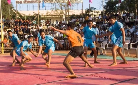 Boys playing Kabaddi game Coimbatore Tamil Nadu India