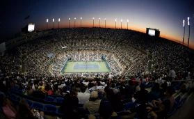 Overview of the Center Court, night shot, from above, U.S. Open