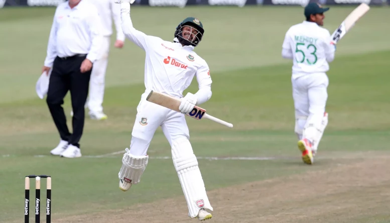 Mahmudul Hasan Joy of Bangladesh celebrates his 100 runs