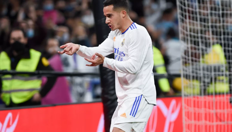 Real Madrid's Lucas Vasquez celebrates a goal during a La Liga match between Real Madrid and Getafe CF