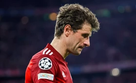 Thomas Mueller of Bayern Munich reacts after a UEFA Champions League quarterfinal second leg match between Bayern Munich of Germany and Villarreal CF of Spain in Munich
