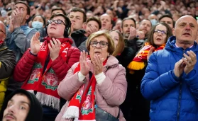Liverpool fans clap on the 7th minute in mark or respect to Cristiano Ronaldo following the death of his new-born son during the Premier League match at Anfield