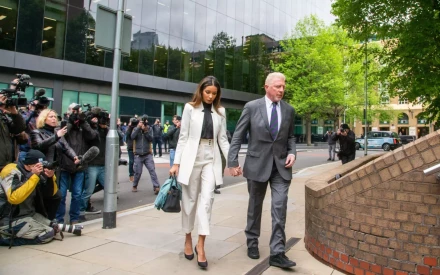 Former German tennis star BORIS BECKER with his partner LILIAN DE CARVALHO MONTEIRO arrives at Southwark Crown Court in London for sentencing.