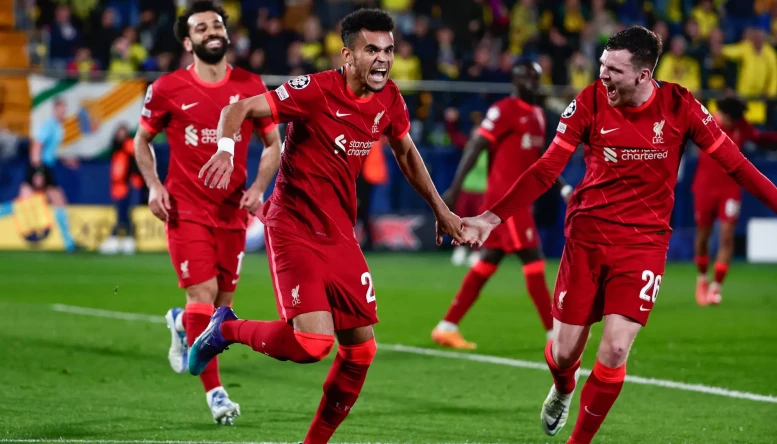 LUIS DIAZ of Liverpool FC celebrates a goal during the UEFA Champions League Semi Final Leg Two match between Villarreal and Liverpool FC at Estadio de la Ceramica.