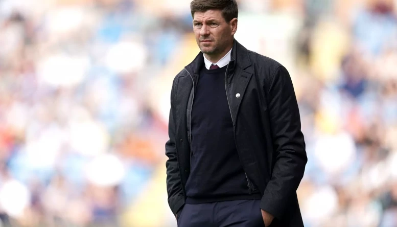 Aston Villa manager Steven Gerrard looks on during the Premier League match at Turf Moor, Burnley