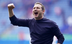 Everton manager Frank Lampard salutes the fans after the Premier League match at the King Power Stadium, Leicester
