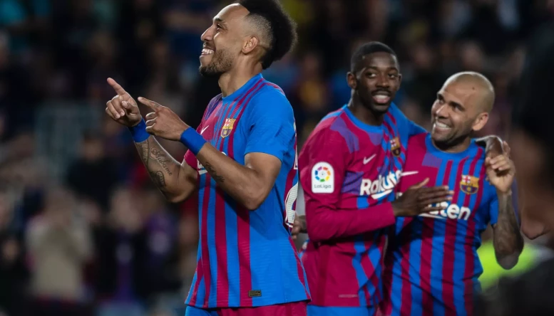 May 10, 2022, Barcelona, Spain: Pierre Emerick Aubameyang of FC Barcelona celebrate a goal during the Liga match between FC Barcelona and Real Celta d