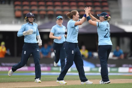 England celebrate as they thrash India