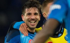 Giovanni Simeone celebrates scoring for Napoli