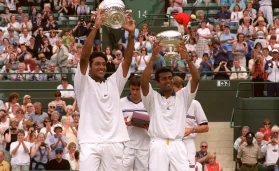 Leander Paes and Mahesh Bhupathi after their Wimbledon doubles win
