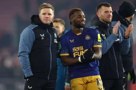 Newcastle United manager Eddie Howe and Allan Saint-Maximin