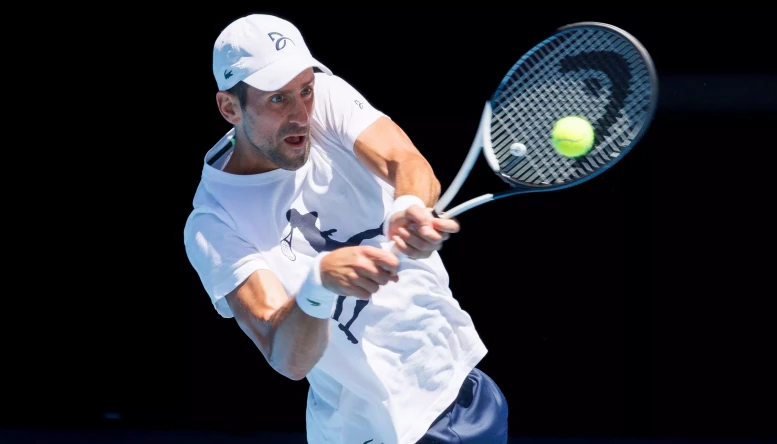 Novak Djokovic practising on Rod Laver Arena ahead of the 2023 Australian Open