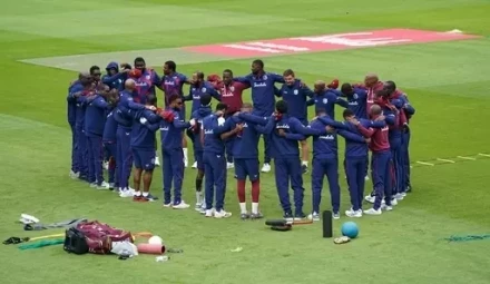 West Indians huddle ahead of the crucial day