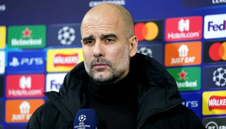 Pep Guardiola speaking to the press on Wednesday evening