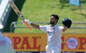 Rishabh Pant celebrates his century during day 3 of a test with South Africa in January