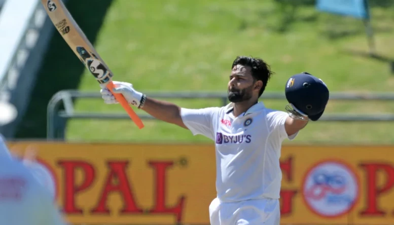 Rishabh Pant celebrates his century during day 3 of a test with South Africa in January